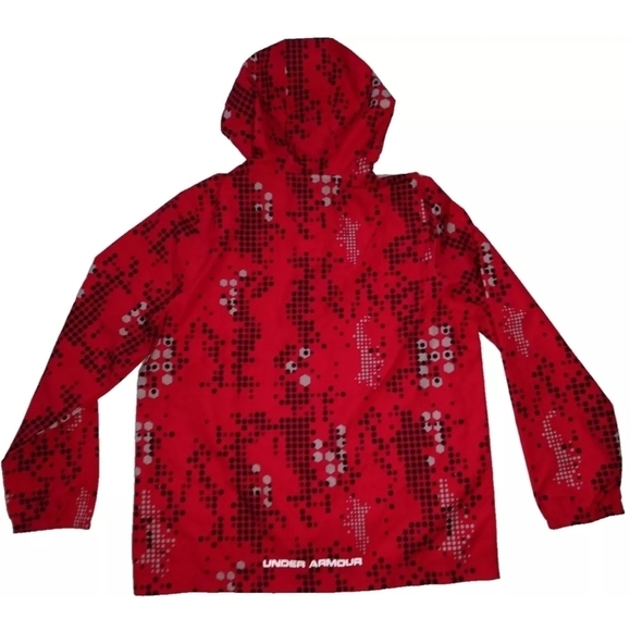 Under Armour UA Storm Hooded Rain Jacket Unisex Youth Medium Red Geometric - Picture 9 of 10